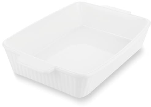 SHUESS Fuente grande de 38 cm, fuente de cerámica blanca para 4-6 personas, capacidad de 3 litros, para lasaña, tiramisú, cazuelas y más