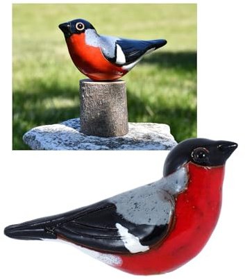 Midene Keramik Gartendeko für Draußen, Wetterfest, Handgefertigt - Garten Deko Keramik - Vogel Gartenfiguren & Gartenstatuen - Gimpel/Dompfaff