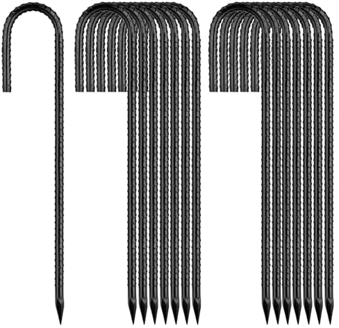 Ancora a terra, lunghezza 30 cm, gancio a J, picchetti di ancoraggio a terra, colore nero, 16 pezzi, in metallo, resistenti alla ruggine, per trampolino e campeggio, esterni, pollaio