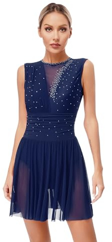 Sxiwei Damen Glitzer Tanzkleid Eiskunstlauf Kleider Ärmellose Ballet Trikot Mit Strass Ballettanzug Wettbewerb Performance Bekleidung