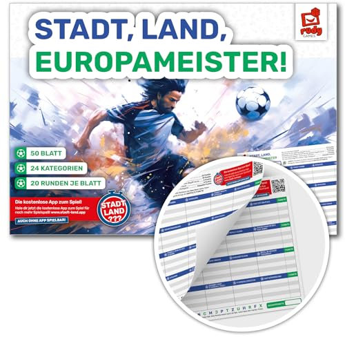 rudy games – Stadt, Land, Europameister! – Stand, Land, Fluss Vorlage Block in der Fußball-Edition für Kinder und Familien – Partyspiel | Familienspiel | Mitbringsel