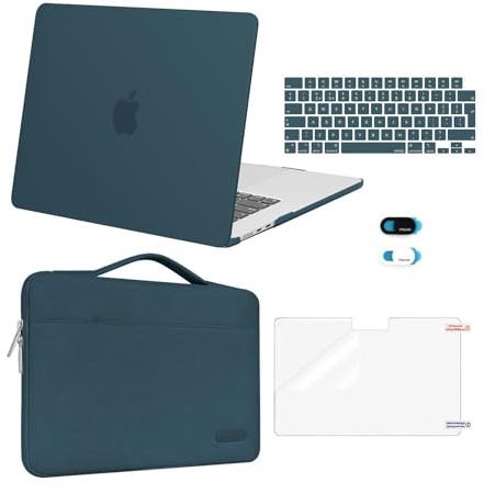 MOSISO Funda Compatible con MacBook Air 15 Pulgadas M5 M4 M3 M2 2026 2025-2023 A3448 A3241 A3114 A2941, Plástico Carcasa&Bolsa Manga&Tapa Teclado&Pantalla Protector&Cubierta Webcam,Verde Teal