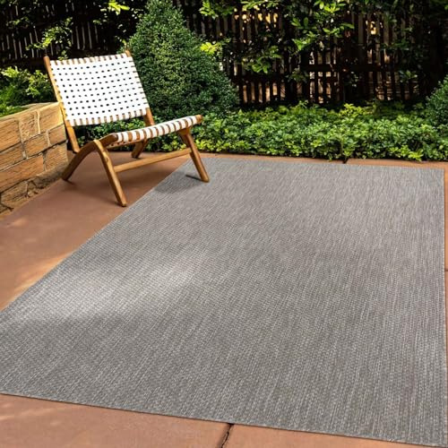 Taracarpet In & Outdoor Teppich Wetterfest Wohnzimmer Balkon Küchenteppich Terrassenteppich Flachgewebe Sisaloptik Meliert Einfarbig grau 140x200 cm