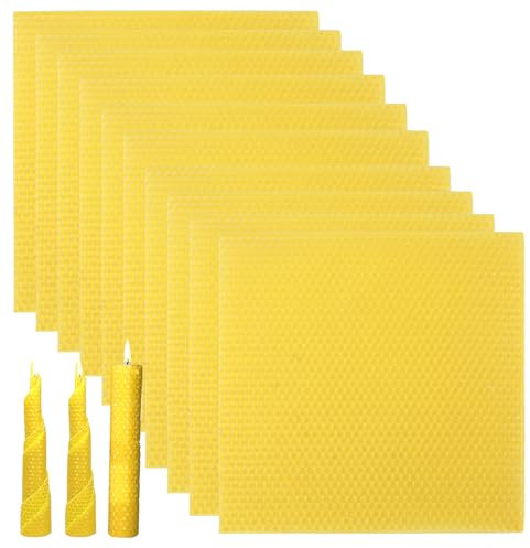 Viitech 10 Stück Bienenwachsblätter zur Kerzenherstellung, 100% natürliches Bio-Bienenwachs-Rollblätter für DIY-Kerzenherstellungs-Kits (35 x 20 cm)