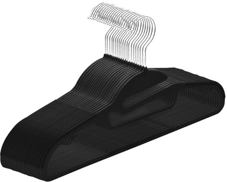 ABHENG Kleiderbügel Kunststoff,20er-Pack Rutschfester Bügel mit U-förmiger Öffnung, Nass und Trocken,Platzsparender Kleiderbügel mit Krawattenhalter und 360°drehbarer Haken,Schwarz + Silber,APY0420B