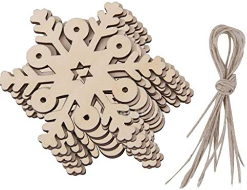18 Stück Weihnachten Holzanhänger, DIY Weihnachtsdekoration Holz, Schneeflocke Form Holz Scheiben, Basteln Kinder Weihnachtsbasteln, Holzanhänger Weihnachten, für Weihnachten Malen DIY Deko