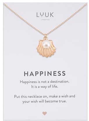 LUUK LIFESTYLE Collana con ciondolo diverso e acciaio inossidabile 50 cm, con carta HAPPINESS, idea regali donna, lei, ragazza, compleanno, natale, portafortuna, gioielli elegante, argento, or, rosa