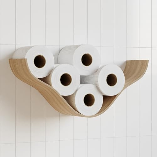 Toilettenpapierhalter Wand Holz, Aufbewahrung für Ersatzrollen, Eiche | Birkensperrholz, mehrere Rollen gleichzeitig, dekoratives Regal, inkl. Schrauben, 45x23,1x11,9 cm