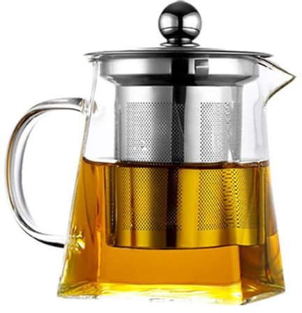 QUHUOYAO Glass Teapot with Removable Stainless Steel Infuser, Stovetop Safe Tea Kettle, Teapot Blooming and Loose Leaf Tea Maker Tea Brewer for Camping, Travel (750ML)