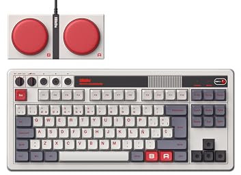 8Bitdo Retro Mechanical Keyboard, Bluetooth/2.4G/USB-C Hot Swappable Gaming Keyboard with 87 Keys, Dual Super Programmable Buttons for Windows and Android - QWERTY Spanish ISO Layout
