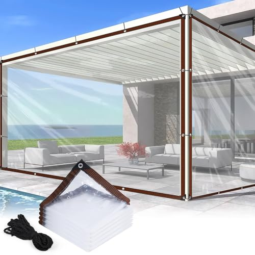 Adiwo 2 x 3 m Clear Tarpaulin Waterproof Heavy Duty with 6 M Ropes, Transparent Tarp Sheet Cover Reinforced Eyelets, Frost Resistant UV Protection, Universal Multipurpose for Garden Outdoor Camping