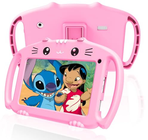 VESWWE Android Tablet for Kids 7 Inch Kids Tablet with WiFi 32GB ROM Quad Core Parental Control Pre-installed childrens software Shockproof Case(Pink)