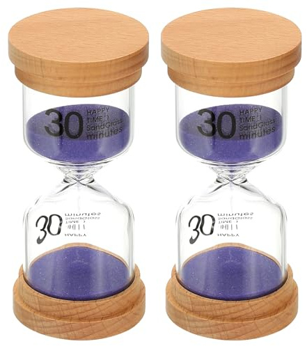 PATIKIL Clessidra A Sabbia Da 30 Minuti, 2 Pezzi Orologio A Sabbia In Legno Vetro Borosilicato Alta Resistenza Clessidra Per Giochi, Aula, Cucina, Ufficio, Decorazione Casa, Viola