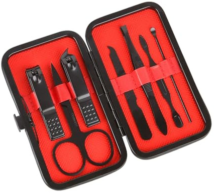Juego de manicura y pedicura profesional de 7 piezas, kit de aseo de viaje para hombres y mujeres, incluye tijeras de cejas, pinzas, cortaúñas y herramientas de cuidado facial