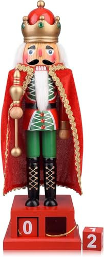 Figuras navideñas de cascanueces de madera de 14 pulgadas con adornos de cetro, cascanueces decoración navideña para estantes y mesas