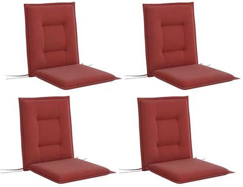 Outsunny 4er Set Sitzkissen 108 x 50 x 5 cm Stuhlkissen mit Bändern, Outdoor Indoor Sitzauflage, Sitzpolster, Bankpolster für Gartenmöbel, Sitzsthul, Essstuhl, Weinrot