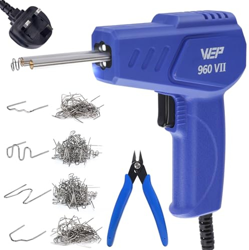 WEP 960-VII Plastic Welder Kit with Ergonomic Grip and LED Lights with 350 Hot Staples and Pliers for Car Bumper Welding, Gas Tank Repair, a Great Automotive Tools for Mechanics(UK)