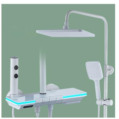 WRJAHCG Regendusche Duschsäule Mit Handbrause Und Badewannenarmatur,Heiß Und Kalt Duschstange Duscharmatur,Wandhalterung Duschsystem Duschset,Weiß,Hot and Cold