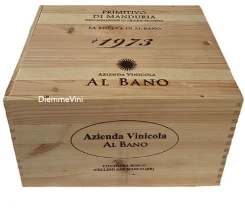Generico Al Bano Cassa in Legno Vuota Usata 1973, Primitivo di Manduria, 35x28x19,5 cm, per 6 Bottiglie da 0,750 lt