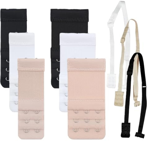 9 Pezzi Allunga Reggiseno, Posteriore Aperto Accessori Reggiseno, Prolunga Reggiseno, Cinghie per Reggiseno Senza Schienale da Donna, Estensioni Reggiseno Morbido (pelle chiara, Bianco, Nero)