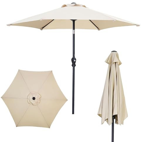 Fringed Parasol Umbrella,Beach Parasol 7.5FT Tassel Patio Umbrella Outdoor Table Umbrella,Market Umbrella With 6 Sturdy Ribs, With Push Button Tilt And Crank For Garden, Lawn, Deck, Backyard & Pool(Be