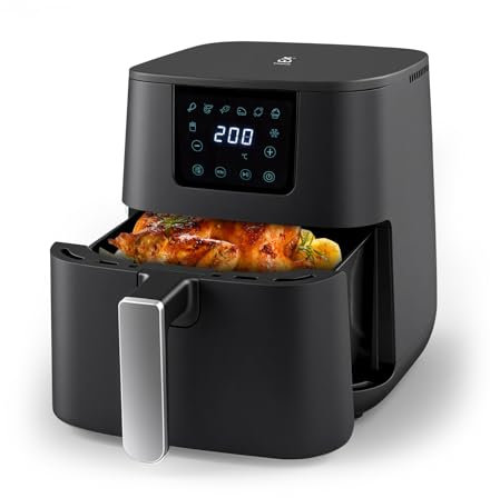 Freidora sin aceite, capacidad 4.5 L，1400W，200 °C Máxima， Panel Táctil, 8 Modos Preconfigurados, Diseño Moderno y Elegante, Negro
