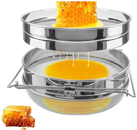 Edelstahl Honigsieb, Doppelsieb Mesh Filter, Bienenhaltung Extrakt Werkzeuge mit verstellbaren Griffen, Imkerei Ausrüstung, Ernte und Extrakt Honig, ideal für Imker