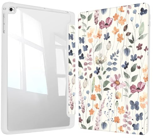 Vozehui iPad Case 11/10.9 Inch (A16)11/10th Gen/10.2 Inch 9th/8th/7th Gen/9.7 In.5th/6th/Air 11 In.M3/M2 w/Clear Back Shell w/Pencil Holder,Tri-fold Stand Cover w/Auto Sleep Wake Plant flowers