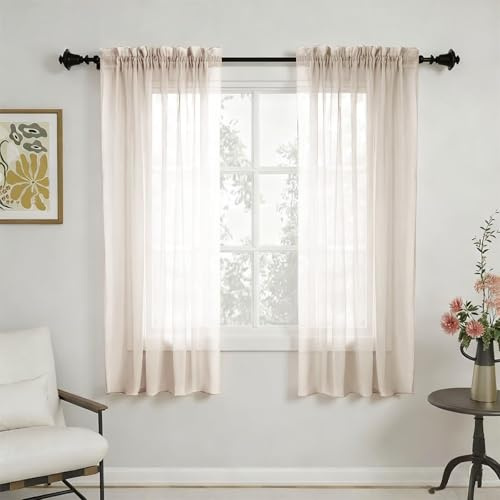 GFCC Cortinas Translucidas Salon 2 Piezas Visillos Beige 150x175 cm | Modernas Cortinas Transparente de Suave para Dormitorio Ventanas Habitacion Comedor Cocina