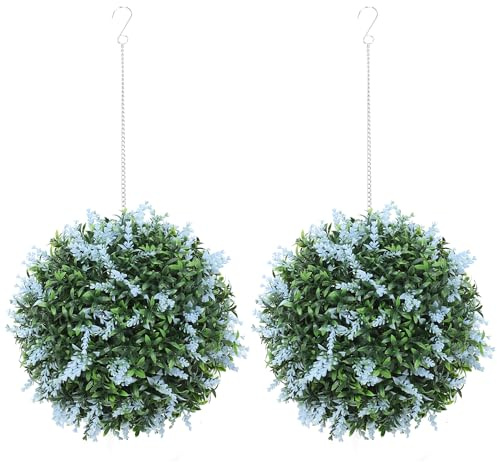 HOMCOM Set of 2 Artificial Plant Topiary Balls, UV-protected Fake Decorative Plants, Faux Plants for Home Indoor Outdoor Decor, 27cm, Blue