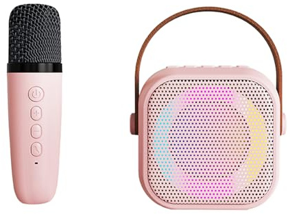 Karaoke Machine for Kids Teen Adults,Portable Karaoke Machine with LED Light,Mini Karaoke Machine with 2 Wireless Microphones,for Party, Home (pink, Single Microphone)