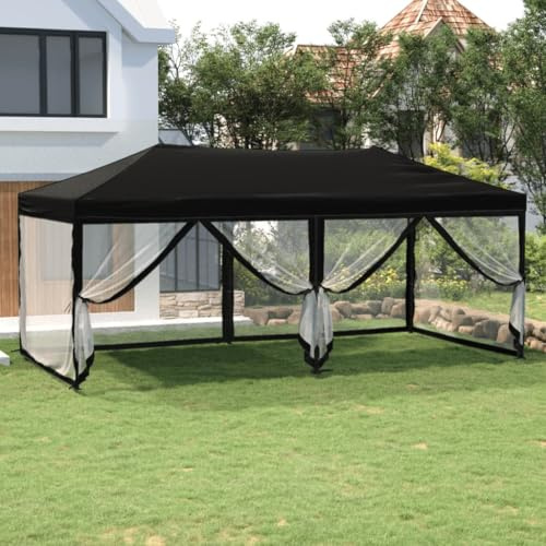 Nqyjm Tonnelle de Jardin Extérieur Tente de Réception Pliable avec Parois Noir 3x6 m, Pavillon Chapiteau pour Mariage, Fêtes, Camping, événements Commerciaux Model 2