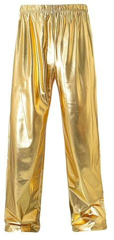 Metallic Hose Herren Glitzer Hose Glänzende Disco Party Jogginghose Glitzer Glitzernde Festival Disco Hose mit Taschen Metallisch Glitzernde Abschlussball Streetwear Metallic Pailletten (Gold, L)