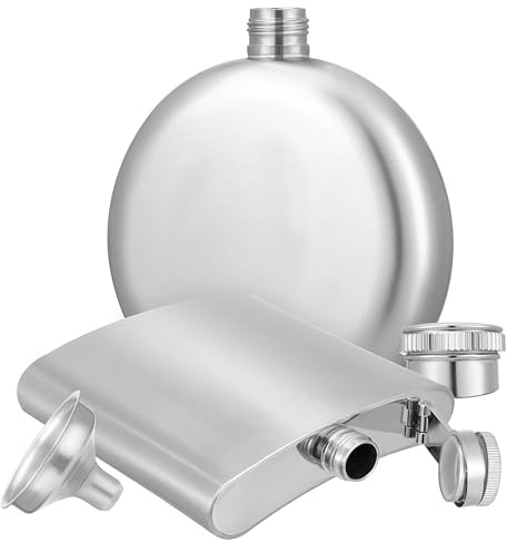 TOYANDONA Flasque à Whisky en Acier Inoxydable 304, Set de 3 Flacons Entonnoir, Petites Gourdes Métalliques pour Randonnée, Camping et Loisirs Extérieurs