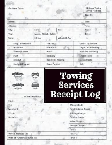 Towing Services Receipt Log Book: Towing Register and Record with Invoices and Tow Truck Work Orders, including Transport Information, Receipts and ... Transport, with Forms for Tow Truck Drivers.