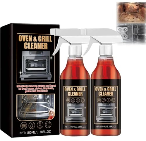 Oven and Grill Cleaner Spray, Oven Cleaner Heavy Duty Spray, Kitchen and Ovens Cleaners for Baked-On Food & Burnt Grease, Fast-Acting Cleaning Spray for Ovens, Barbecues, Grills, Racks & Trays (2PC)