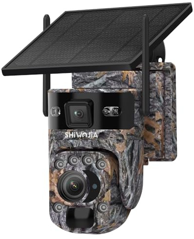 SHIWOJIA 20X Zoom 4G Outdoor Solar Surveillance Camera, 2K 360° PTZ 4G Wireless Camouflage Camera with Dual Lens, AI Human Detection, Color Night Vision, Two-Way Audio, IP66 Waterproof