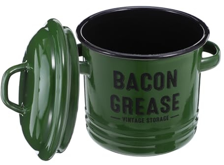 FRCOLOR Enamel Oil Storage Pot with Lid 1l Grease Can for Kitchen Cooking Oil Jug and Grease Catcher Military Green Food Storage Container for Frying