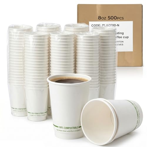 Double Wall Paper Cups 8oz 500 Pack PLA Coated Compostable Hot Drink Cups | Insulating twin layer wall, plant based lining, 25 x 20 case format, for tea, coffee, offices, events and takeaways