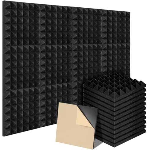 Monucep 24 Stück Selbstklebender Akustikschaumstoff Akustikpaneele 5x30x30 cm, Wanddämmung; Schallabsorber für die Schalldämmung in Tonstudios, Gaming-Dekoration, Podcasts, schwarze Pyramiden