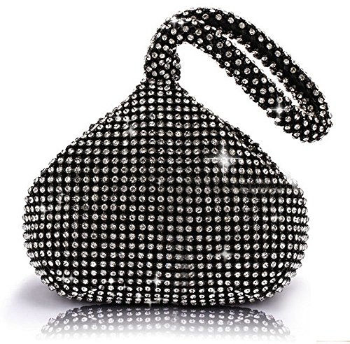 J&G - borsa a mano, a triangolo, con strass, pochette da sera, festa di nozze, colore: black