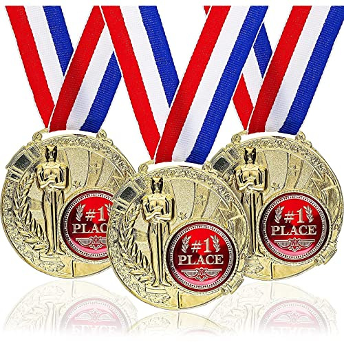 Médailles Première Place, Lot de 6 Médailles en Or Premier Prix avec Rubans, Adaptées à Divers Evénements.