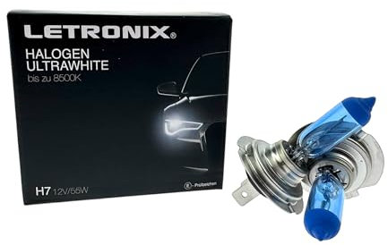 letronix Halogen Auto Lampen H7 12V 8500K Kalt Weiß Xenon Optik Gas Ultra White Look Birnen Lampe Abblendlicht Nebelscheinwerfer Fernlicht Kurvenlicht Zulassung E-Prüfzeichen (LED Optik) (H7 55W)