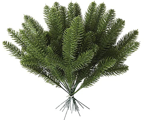Warooma Künstliche Tannenzweige für Weihnachten, 50 Stücke Weihnachtskünstliche Kiefernzweige Kunststoff-Kiefernblätter DIY Zubehör für Girlandenkranz Weihnachtsverschönerung