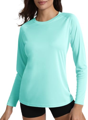 MAGCOMSEN T-shirt classique à manches longues pour femme - Col rond - Séchage rapide, bleu