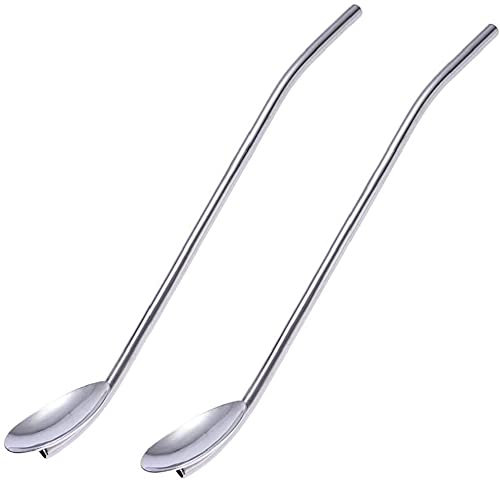 MAGICVOGEL Strohhalme Trinkhalmlöffel aus Edelstahl Wiederverwendbar Strohhalmlöffel 21.6cm lang Trinkhalm mit Löffel Cocktailstrohalme (2)