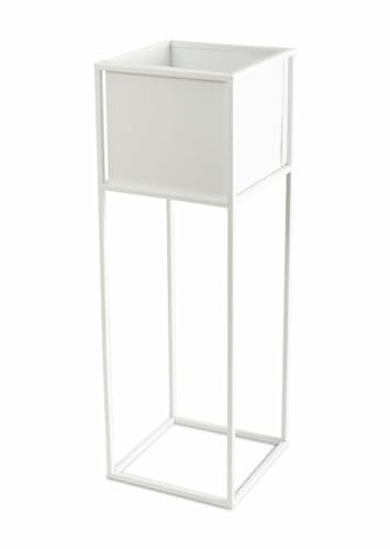 HowHomely Weiß Blumenständer Metall | Pflanzenständer 72 cm Hoch mit Metall Box 19,5 x 20,5 cm | Blumentopfständer im Loft-Stil für die Hausdekoration