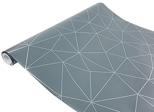 Klebefolie Möbel 67,5x200 cm | Möbelfolie selbstklebend | PVC, wasserfest und zuschneidbar | Klebefolie für Möbel - einfache Renovierung und individuelles Design | Geometrische Muster Silber Grau
