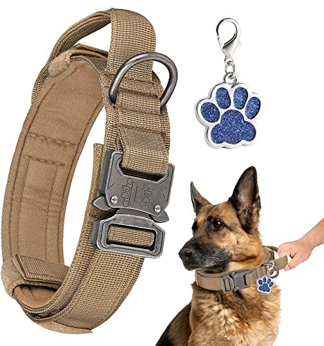 Justerbart hundhalsband, kontrollhandtag, taktiska stora hundar med metallspänne, brett hundhalsband 3,8 cm, K9 nylon halsband L brunt