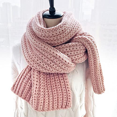 Damen Wollschal Winterschal Damen Dicke Warme Einfarbig Strickschals Große Lange Schal Wraps 200X25Cm Rosa